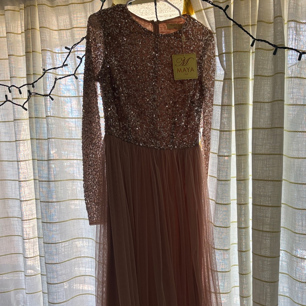 Maya Sequin Long Sleeve Dress in Rose Gold
